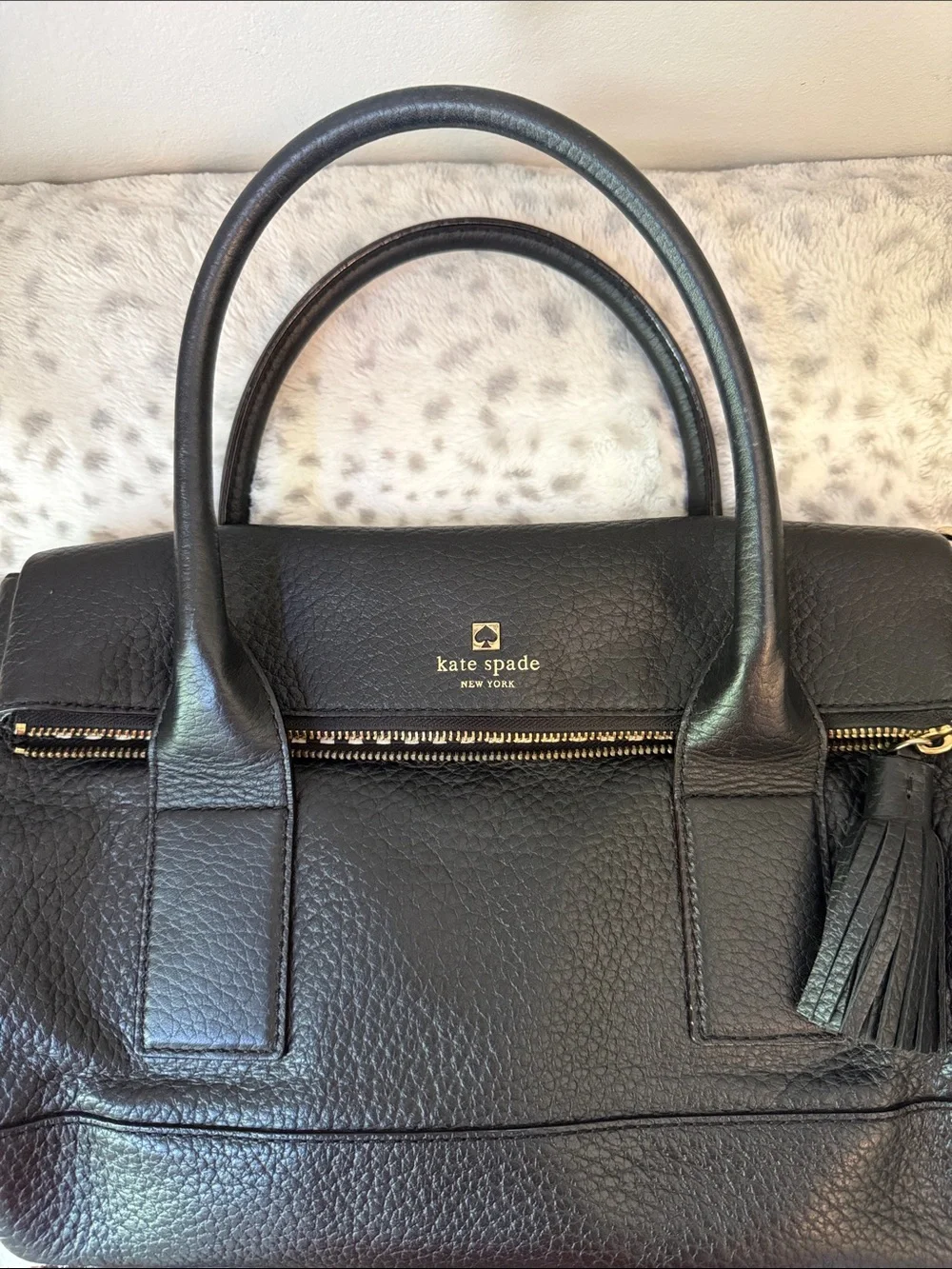 kate spade Black Pebbled Leather Top-Handle Satchel with Gold Hardware